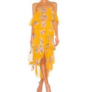 Misa Los Angeles Yellow Floral Midi Dress